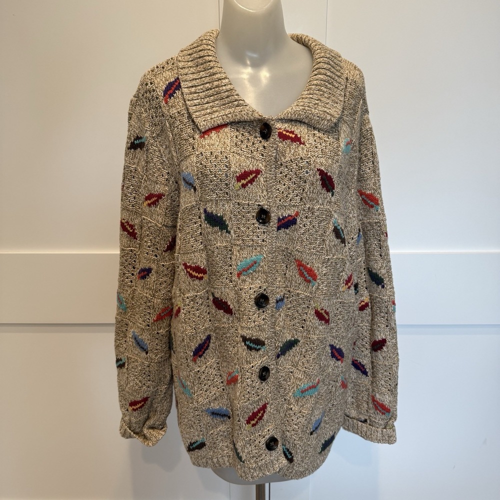 Appleseed's XL Multicolor Knit Cardigan Sweater Retro Fall Leaves Academia